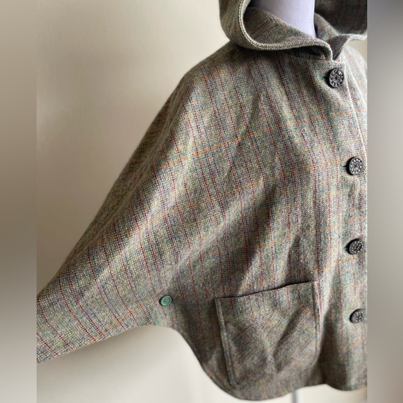 PAUL & JOE for TARGET TWEED, PLAID CAPE STYLE BUTTON FRONT PONCHO W HOOD, SZ S/M - Picture 5 of 17
